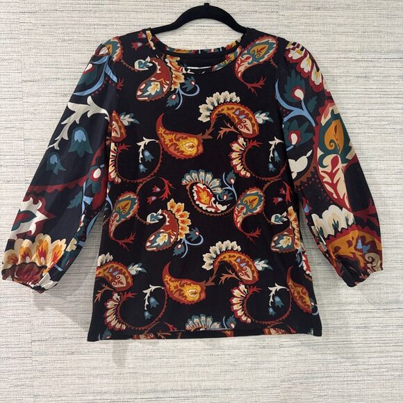 Floral Print Blouse Casual Chic Small Women Long Sleeve - Picture 3 of 8